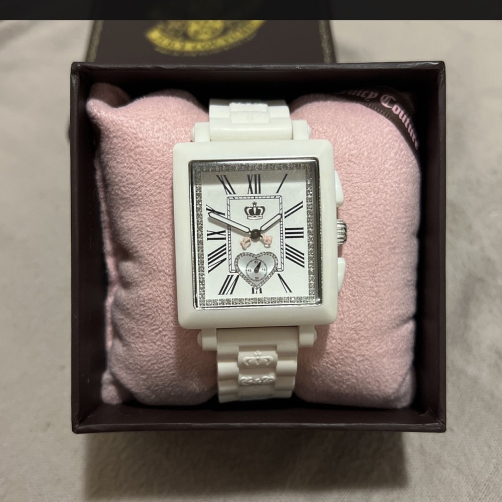 Juicy Couture White Crown Dial Heart Accent Square Watch - Picture 3 of 6